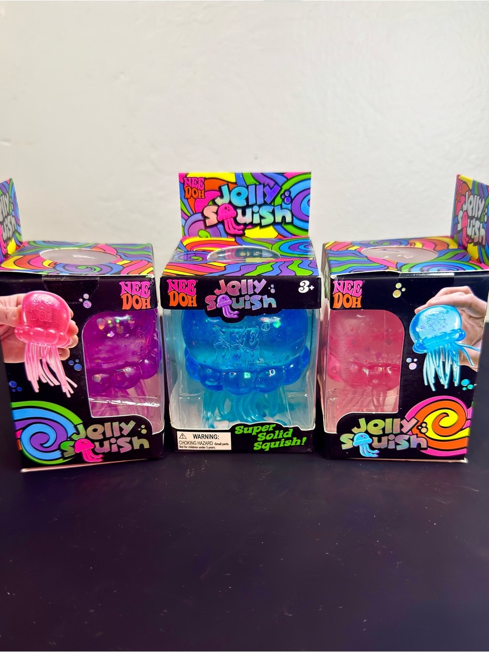 Needoh 3 PK Jellysquish BUNDLE - Glitter PURPLE + BLUE + PINK - Picture 4 of 15